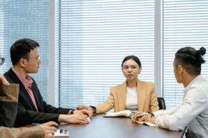 Business meeting around a table
